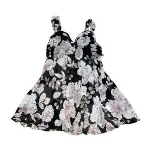 Apt. 9 Pink and Gray Floral Pleated Babydoll Dress Size M
